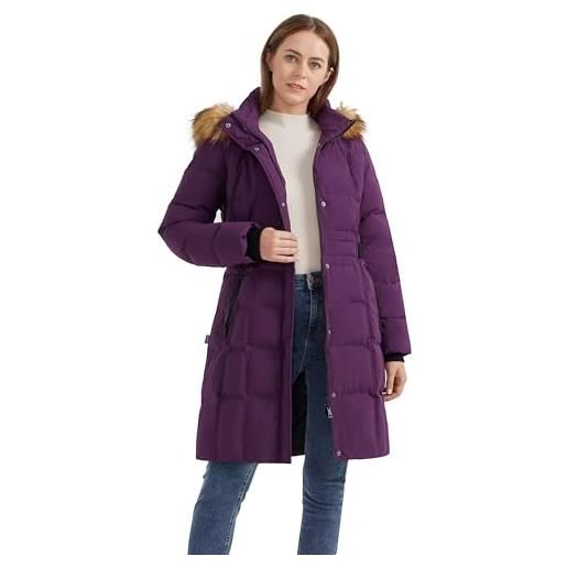 OROLAY piumino lungo da donna cappuccio e giacca slim fit in pelliccia sintetica viola xxl