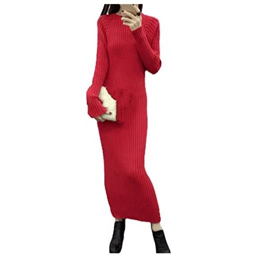Suvoiier vestito da maglione invernale sopra il ginocchio abiti lunghi da donna morbido maglione lavorato a maglia abito aderente a fessura midi, rosso, s