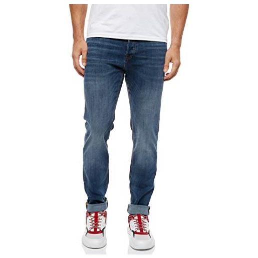 JACK & JONES uomo jeans tim gamba dritta slim fit fronte piatto tim original. , colore: blu-2, taglia pantalone: 33w / 34l