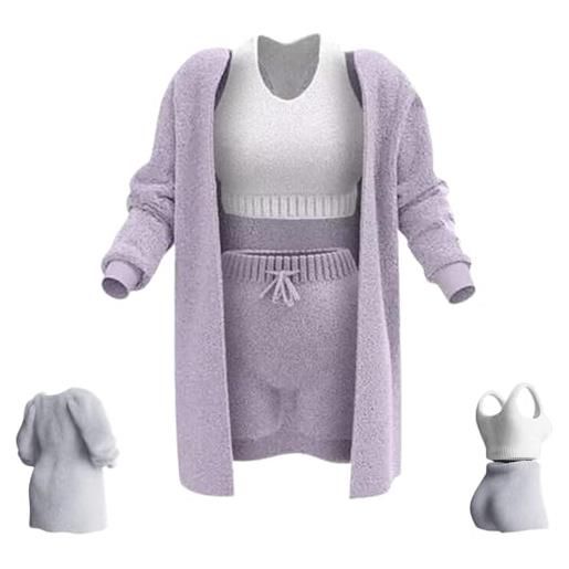 NAKEAH misscosy set in maglia 3 pezzi, pigiama da donna caldo fuzzy in 3 pezzi, misscosy 3 pezzi (medium, white)