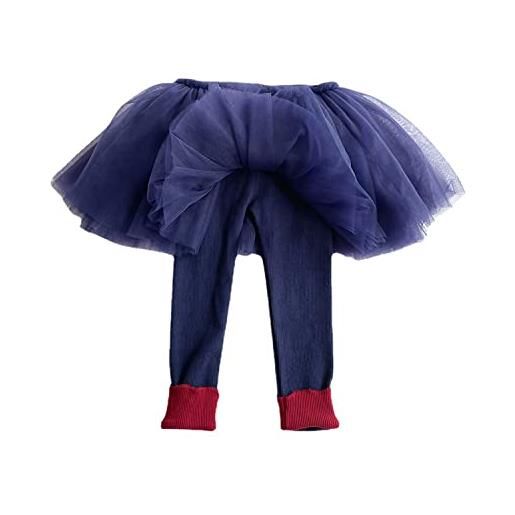 Verve Jelly leggings per ragazze pantaloni con gonna a balze senza piedi elasticizzati pantaloni per gonna tutu per neonate tinta unita pantaloni attillati blu navy 104 3-4 anni