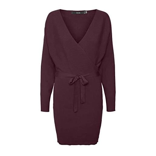 Vero moda vmhollyrem ls abito con scollo a v ga noos vestito, vino, s donna