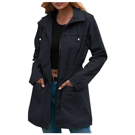 PMDKLSPQ giacca impermeabile da donna con tasche cappotto giubbino leggera antivento antipioggia a vento primaverile/estive con cappuccio giacche