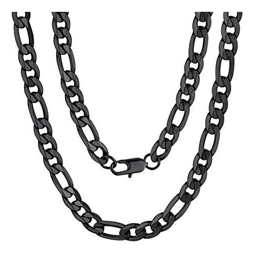 ChainsPro catene da uomo collana con cordolo spesso collana in acciaio nero figaro collana da uomo lucidata alta catena grossa 20 pollici 9mm