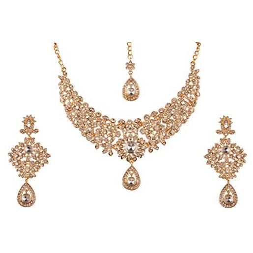 Touchstone set di collana di gioielli firmati di rhines scintillanti indiani di raffinata filigrana indiana per donna oro