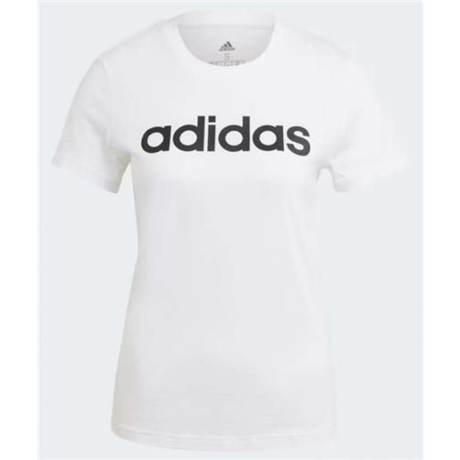 Adidas w lin t-shirt m/m bianco logo nero petto donna