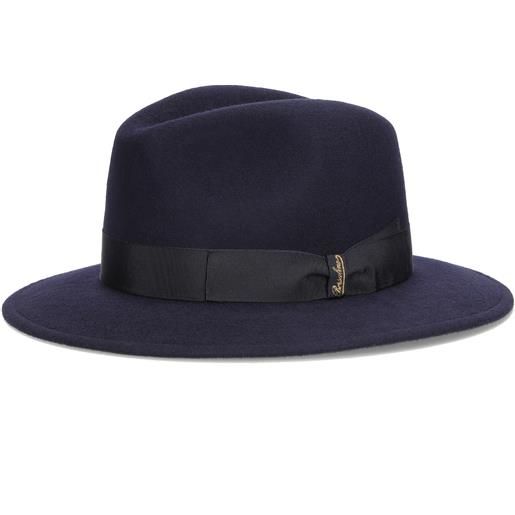 Borsalino cappello macho feltro lana sfoderato, cinta cannetè 3 cm, blu mirtillo, tg. 55