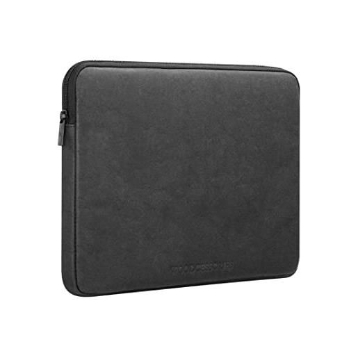 Woodcessories - borsa per laptop imbottita compatibile con la custodia per mac. Book da 15 - 16 pollici nera - sostenibile, fatto di carta