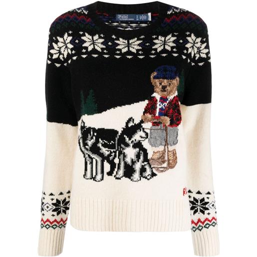 Polo Ralph Lauren maglione polo bear con intarsio - nero