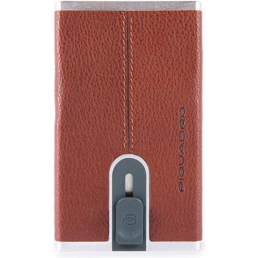 Piquadro black square portafogli compact wallet, pelle cuoio tabacco marrone