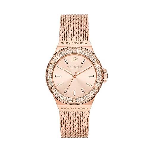 Michael Kors orologio lennox da donna, movimento a tre lancette, cassa in acciaio inossidabile oro rosa 37 mm con bracciale in acciaio inossidabile, mk7336, tonalità oro rosa