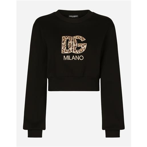 Dolce & Gabbana felpa corta in jersey con ricamo patch dg