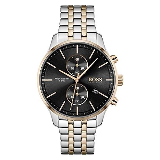 BOSS orologio con cronografo al quarzo da uomo collezione associate con cinturino in acciaio inossidabile, link, nero/oro rosa (black & rose gold)