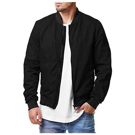 WINDEHAO s-5xl, giacca da uomo casual autunnale, leggera, con colletto da baseball, antivento, giacca a vento sportiva (nero, 3xl)