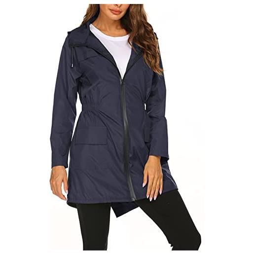 SotRong - giacca impermeabile da donna con cappuccio, leggera grigio xxl