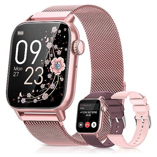 BANLVS smartwatch donna con chiamate, 1.85 orologio smartwatch 3 cinturini 110+ modalità sportive con spo2/sonno/contapassi, impermeabile ip68 fitness tracker per ios android, rosa corallo