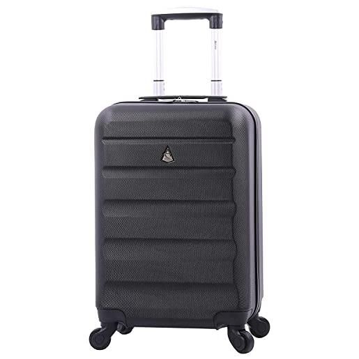 Aerolite 55x35x25cm valigia bagaglio a mano duro bagaglio a mano cabina 4 ruote, dimensione max per ita airways alitalia air europa air france klm e transavia, 5 anni di garanzia (nera)