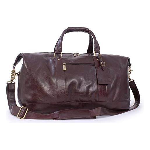Bucklestone - vera pelle - borsone da viaggio/bagaglio a mano/borse da palestra/sportive/weekend - tracolla regolabile e rimovibile - york - marrone