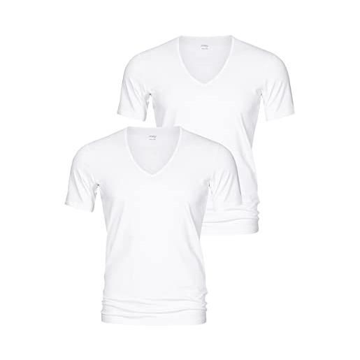 Mey confezione da 2 magliette da uomo - serie dry cotton - con scollo a v - bi-elastico, piacevolmente fresco sulla pelle, 2 bianche. , l