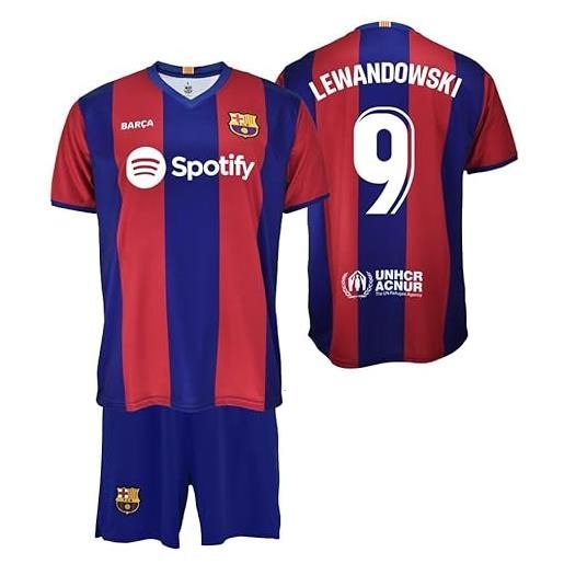 Futbol Club Barcelona maglietta e pantaloni - lewandowski 9 - prima equipaggiamento stagione 2023/2024 - replica ufficiale con licience bambino, barcellona, 10 anni
