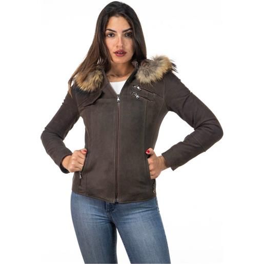 Leather Trend michelina cap - giacca donna con cappuccio testa di moro nabuk in vera pelle