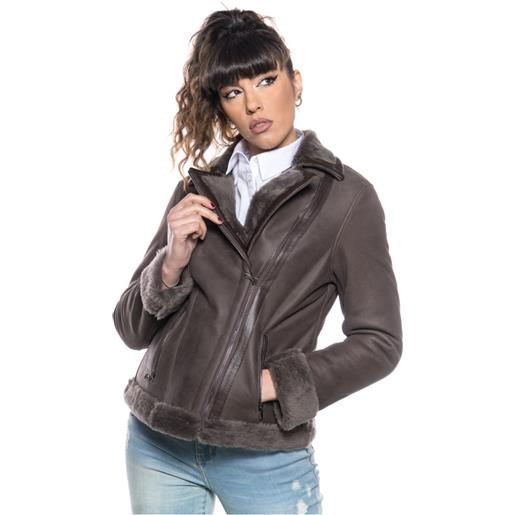 Leather Trend rebecca - chiodo donna marrone in vero montone shearling effetto scamosciato