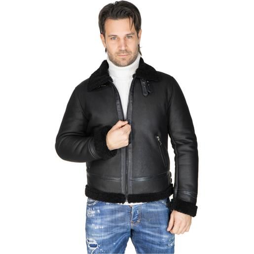 Leather Trend franco - giacca uomo nero in vero montone shearling