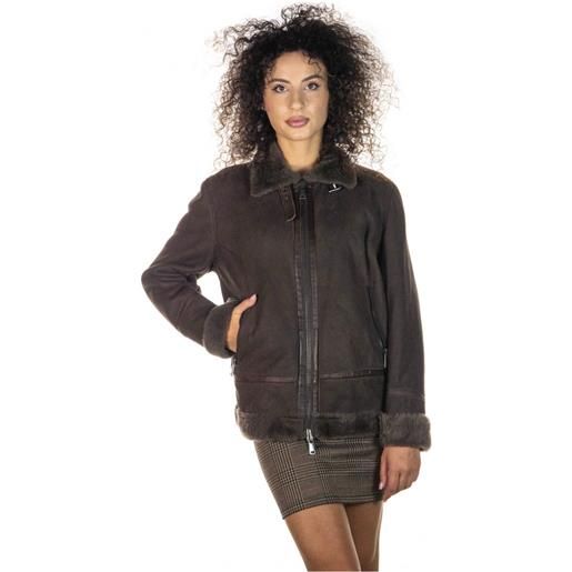 Leather Trend matilde - giacca donna marrone in vero montone shearling effetto scamosciato