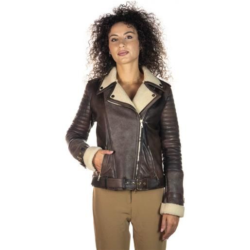 Leather Trend alaska - chiodo donna marrone in vero montone shearling chiaro e in vera pelle