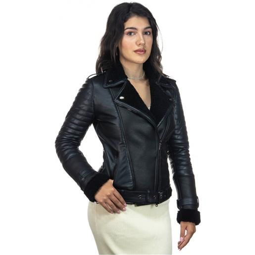 Leather Trend alaska - chiodo donna nero in vero montone shearling nero e in vera pelle