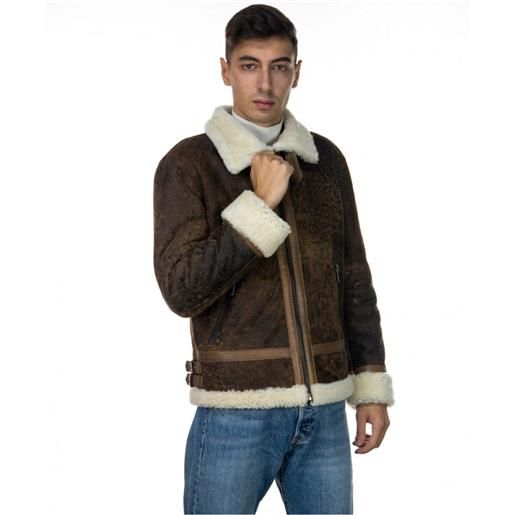 Leather Trend franco - giacca uomo cuoio effetto graffiato in vero montone shearling