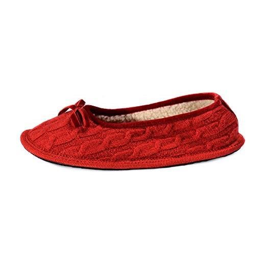 Le Clare alice treccia - pantofola invernale donna modello ballerina in lana cotta intrecciata - colore rosso - taglia 39