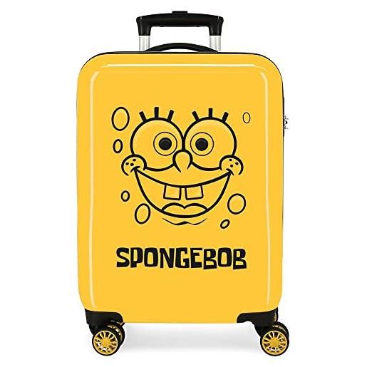 Bob Esponja 2771721 sponge bob valigia da cabina, chiusura a combinazione laterale, 4 ruote doppie, bagaglio a mano, taglia 38 x 55 x 20 cm, rigida abs, 78 l, 2 kg, ocra, giallo, valigia cabina