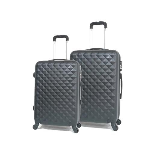 CELIMS - valigia da viaggio con ruote girevoli, 360 gradi, nero , duo de 2 valises ( moyenne + grande ), custodia rigida