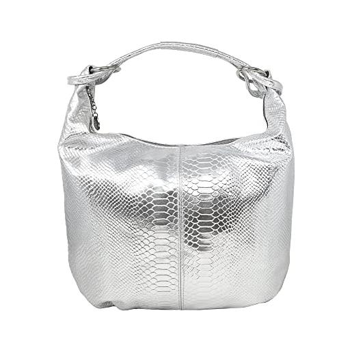 Chicca Borse borsa donna a spalla pelle tote a sacca (argento metallizzato)