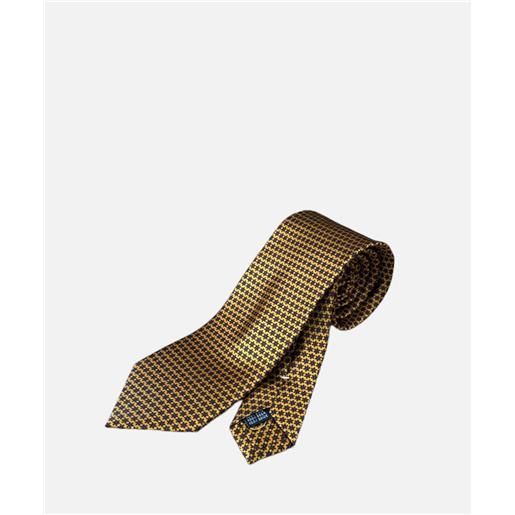 Arcuri cravatta tre pieghe in seta stampata, 8 cm, giallo margherite