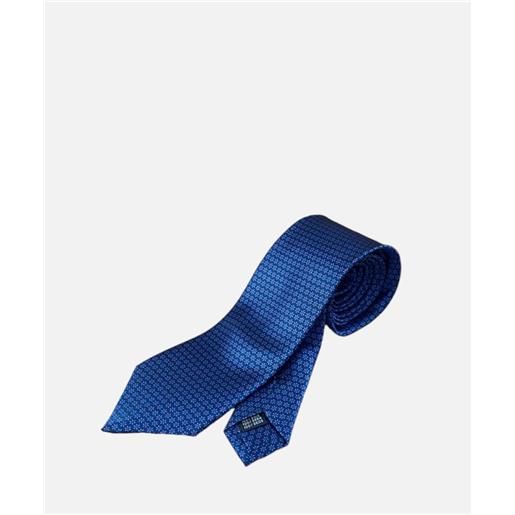 Arcuri cravatta tre pieghe in seta stampata, 8 cm, blu notte margherite