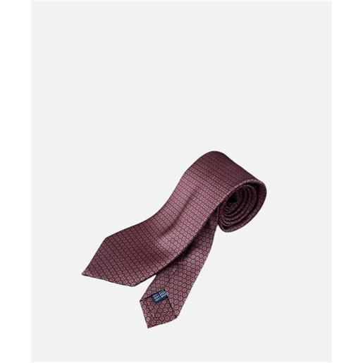 Arcuri cravatta tre pieghe in seta stampata, 8 cm, bordeaux margherite
