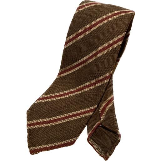 Arcuri cravatta tre pieghe in lana e seta sfoderata, fantasia marrone rosso