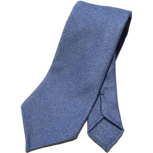 Arcuri cravatta tre pieghe in lana e seta sfoderata, blu denim