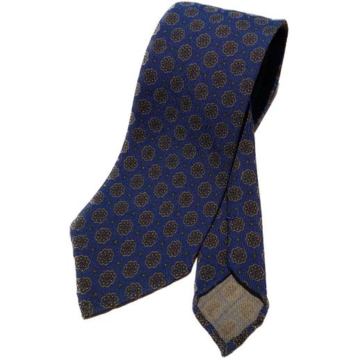 Arcuri cravatta tre pieghe in lana e seta sfoderata, blu fiori