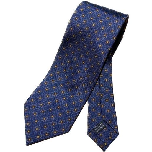 Arcuri cravatta tre pieghe in seta stampata, 8 cm, blu giallo
