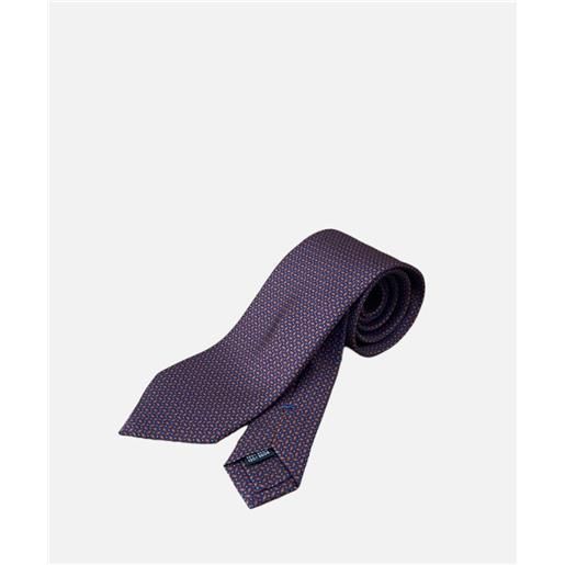 Arcuri cravatta tre pieghe in twill di seta stampata, 8 cm, stampa blu bordaux