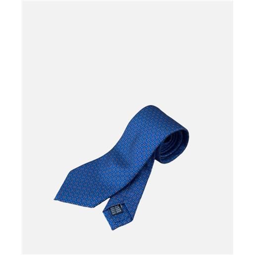 Arcuri cravatta tre pieghe in twill di seta stampata, 8 cm, stampa blu