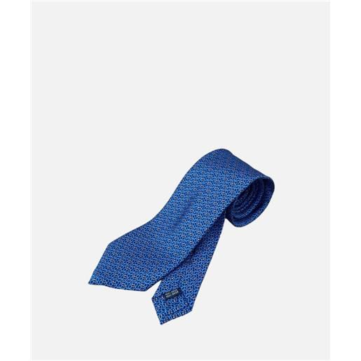 Arcuri cravatta tre pieghe in seta stampata, 8 cm, stampa geometrica blu