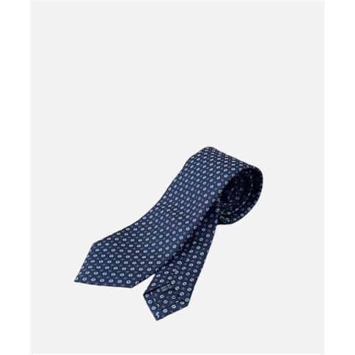 Arcuri cravatta tre pieghe in seta jaquard, 8 cm, blu notte fiorellini