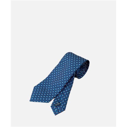 Arcuri cravatta tre pieghe in seta jaquard, 8 cm, blu ottanio fiorellini