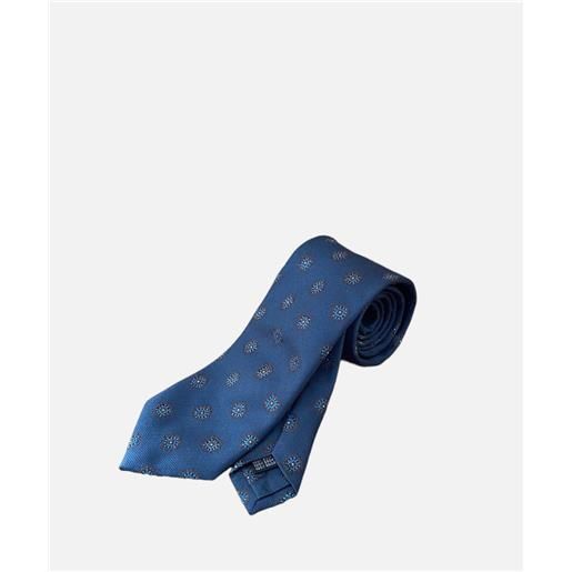 Arcuri cravatta tre pieghe in seta jaquard, 8 cm, fantasia blu fiori