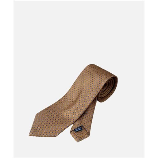 Arcuri cravatta tre pieghe in seta stampata, 8 cm, biscotto micro fantasia