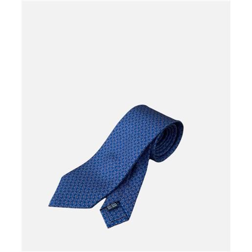 Arcuri cravatta tre pieghe in seta stampata, 8 cm, blu micro fantasia